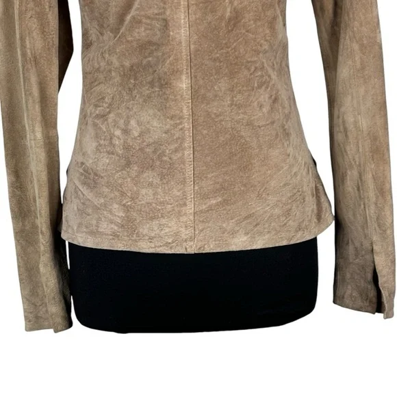 SUTTON STUDIO SUEDE LEATHER RUCHED COLLARED WESTERN SHIRT JACKET SHACKET - Picture 11 of 15